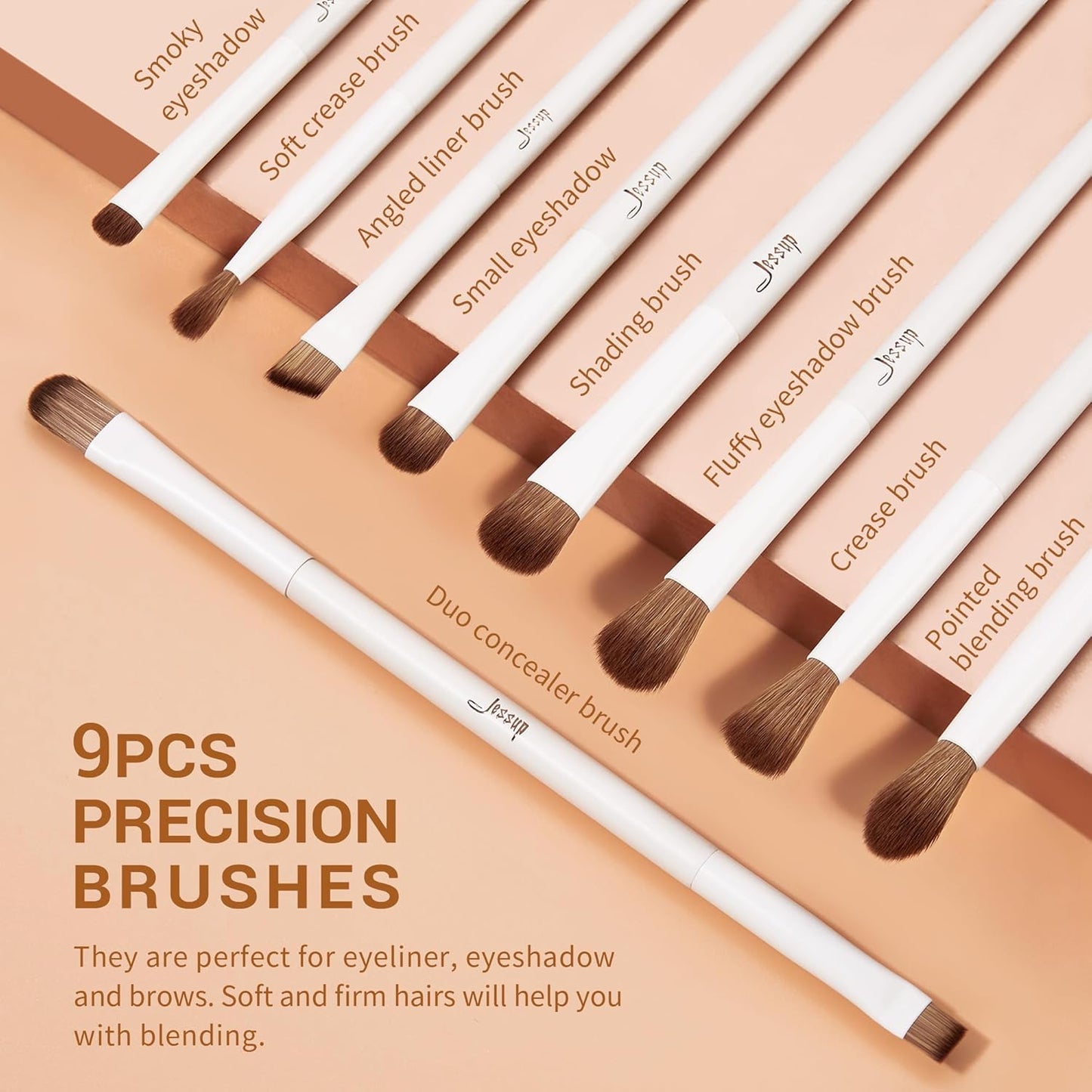 Jessup Makeup Brushes 14Pcs Makeup Brush Set Premium Synthetic Powder Foundation Contour Blush Concealer Eye Shadow Blending Liner Make up Brush Kit Light Grey T329