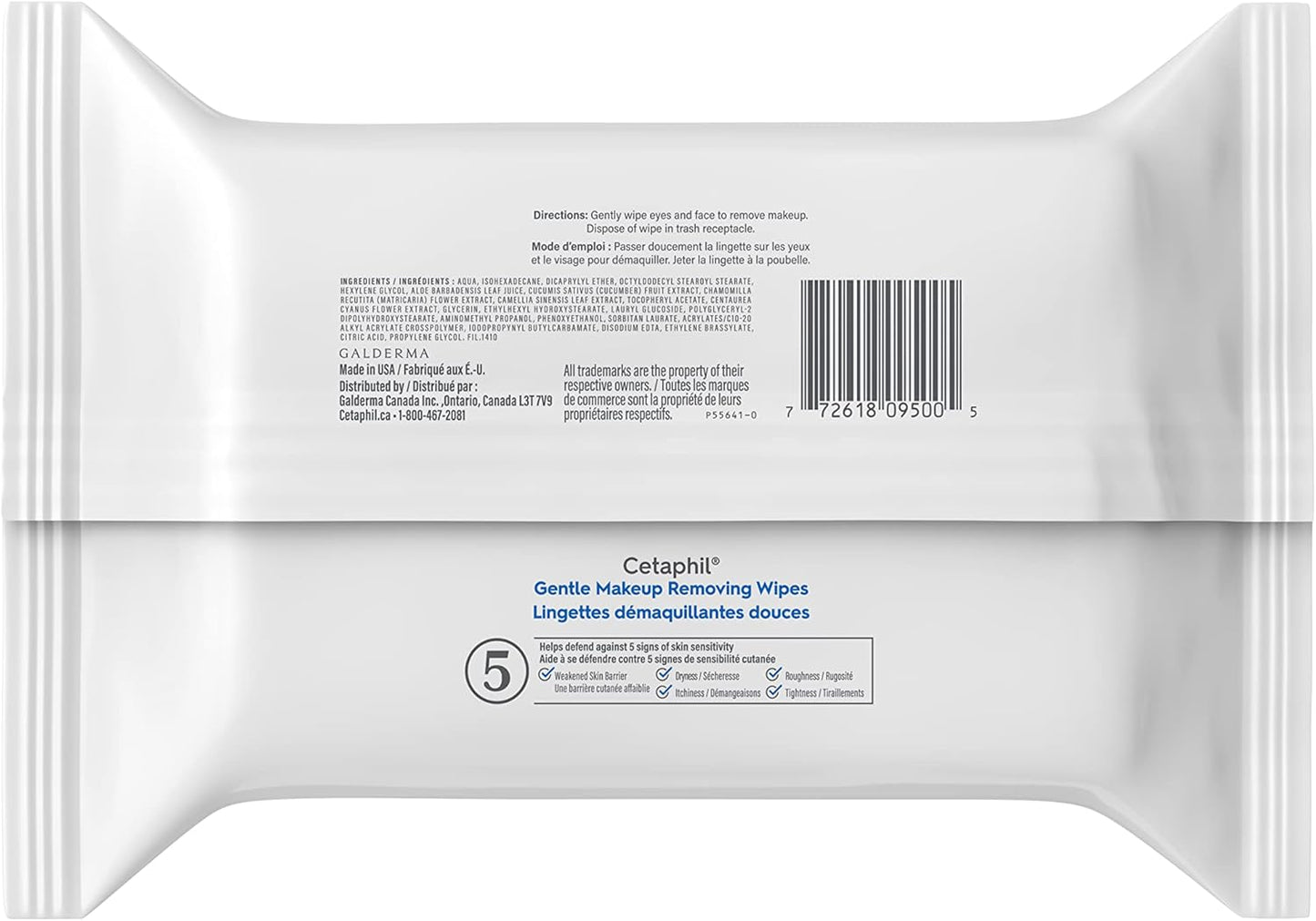 Cetaphil Gentle Makeup Removing Wipes with Aloe Vera, Chamomile & Green Tea – 500 mL
