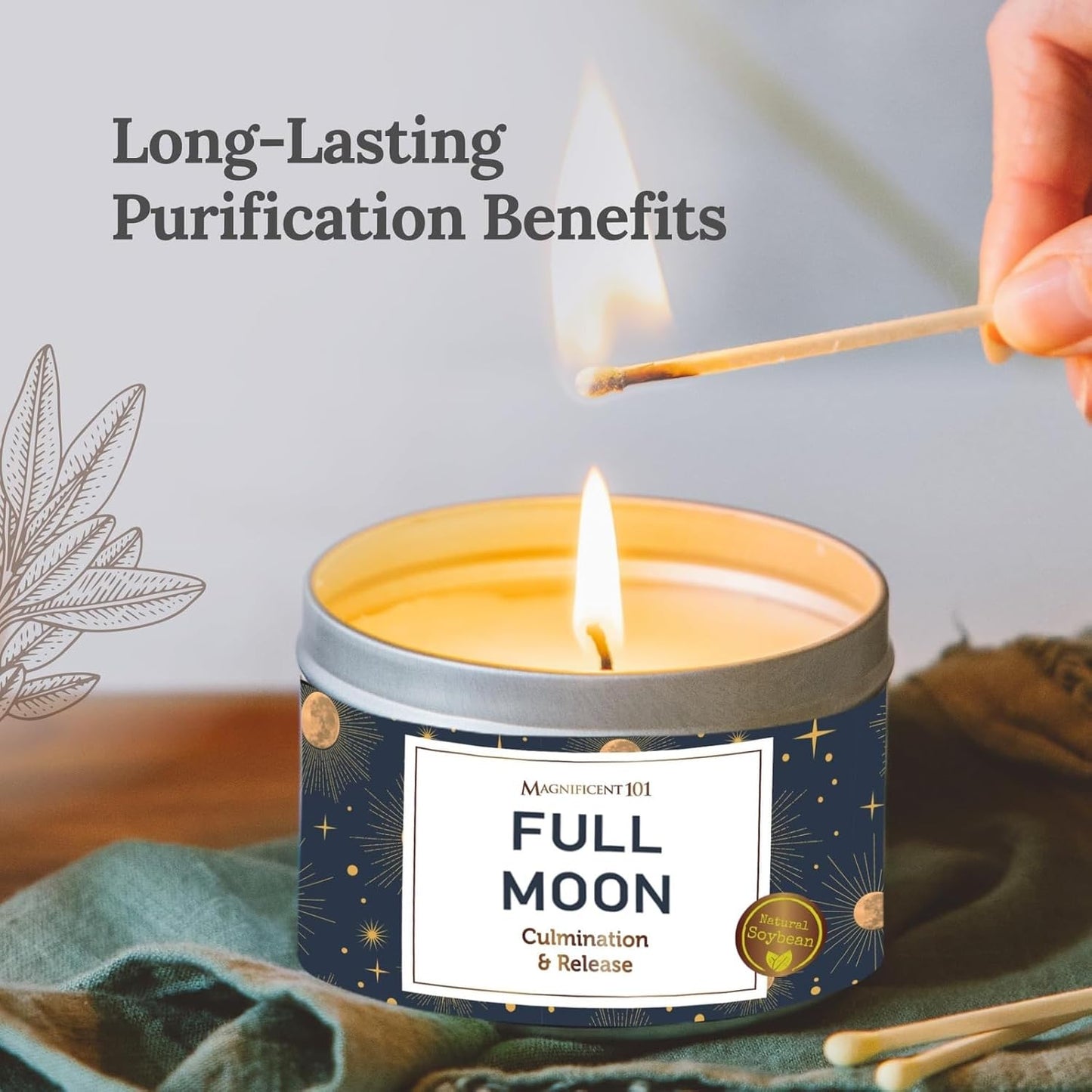 MAGNIFICENT 101 Full Moon Candle Aromatherapy Tin - 6 Oz Rose - Natural Soy Wax - Sage, Frankincense & Sandalwood - 35 Hour Burn - Spiritual Decor