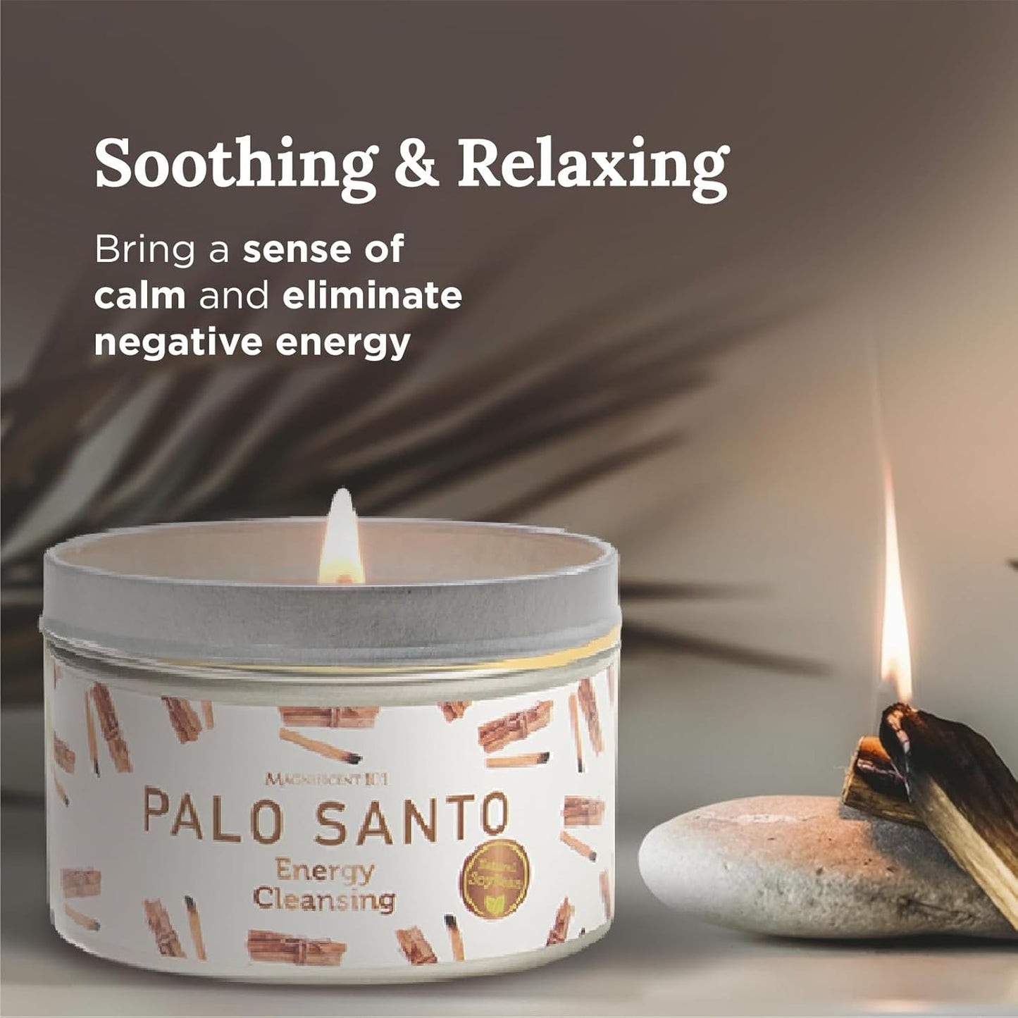 MAGNIFICENT 101 Palo Santo Candle for Smudging - 6 Oz Natural White Soy Wax - 35-Hour Burn - Smoke-Free & Petroleum-Free Aromatherapy Candle for Spiritual Decor