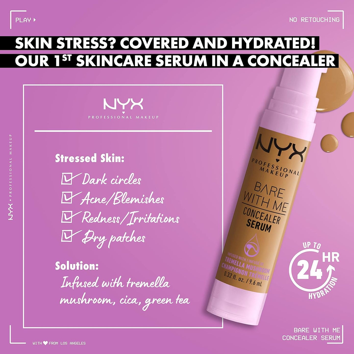 NYX Professional Makeup Concealer Serum, Natural Medium Coverage, Works like Skincare, Bare with Me, 03 Vanilla, 9.6Ml