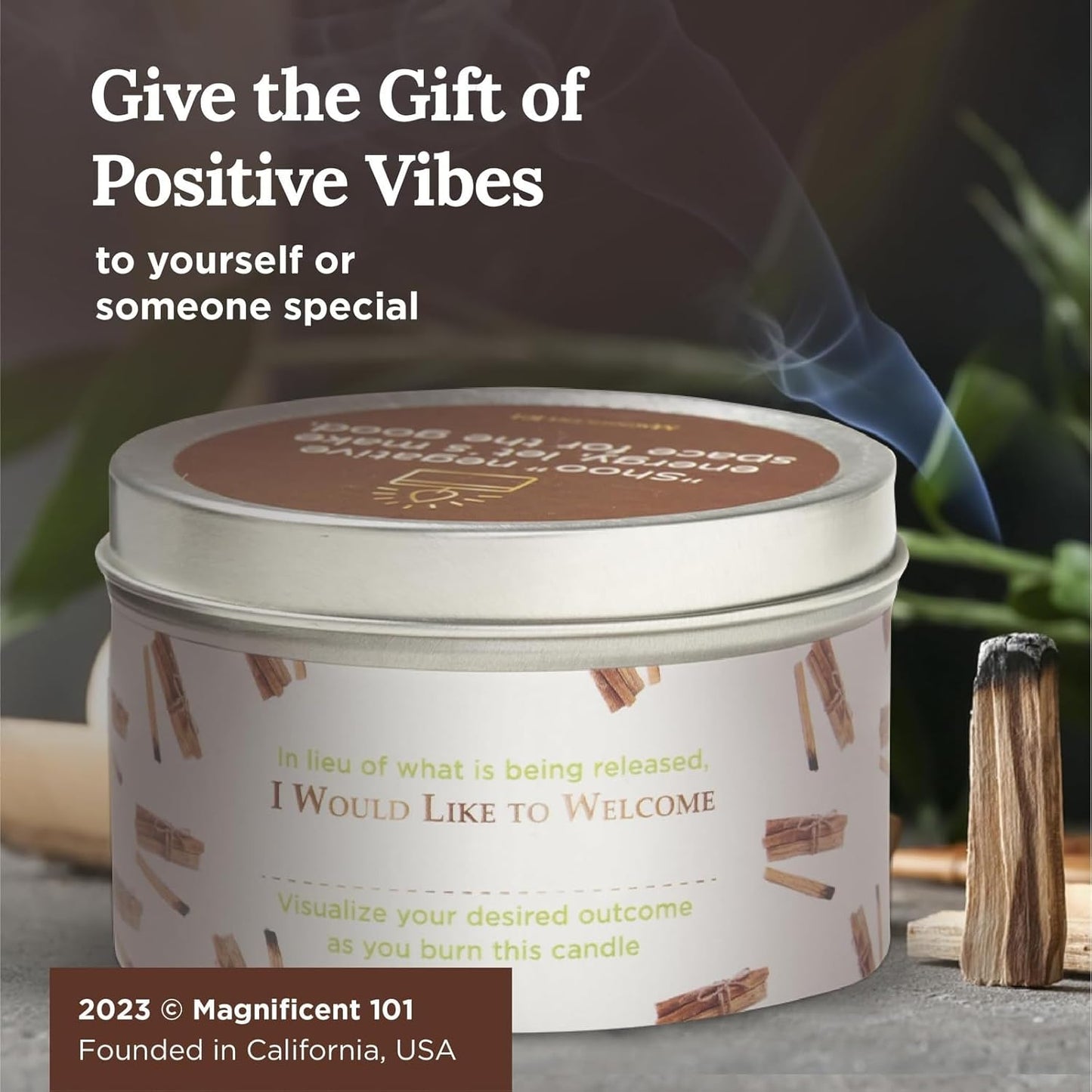 MAGNIFICENT 101 Palo Santo Candle for Smudging - 6 Oz Natural White Soy Wax - 35-Hour Burn - Smoke-Free & Petroleum-Free Aromatherapy Candle for Spiritual Decor