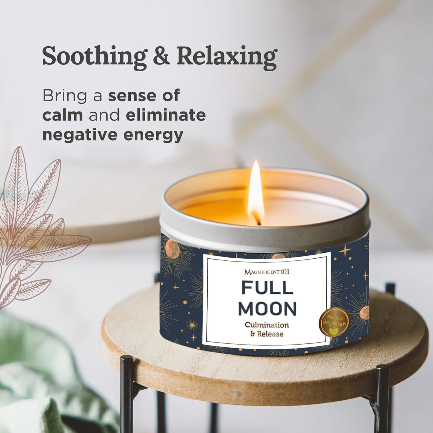 MAGNIFICENT 101 Full Moon Candle Aromatherapy Tin - 6 Oz Rose - Natural Soy Wax - Sage, Frankincense & Sandalwood - 35 Hour Burn - Spiritual Decor