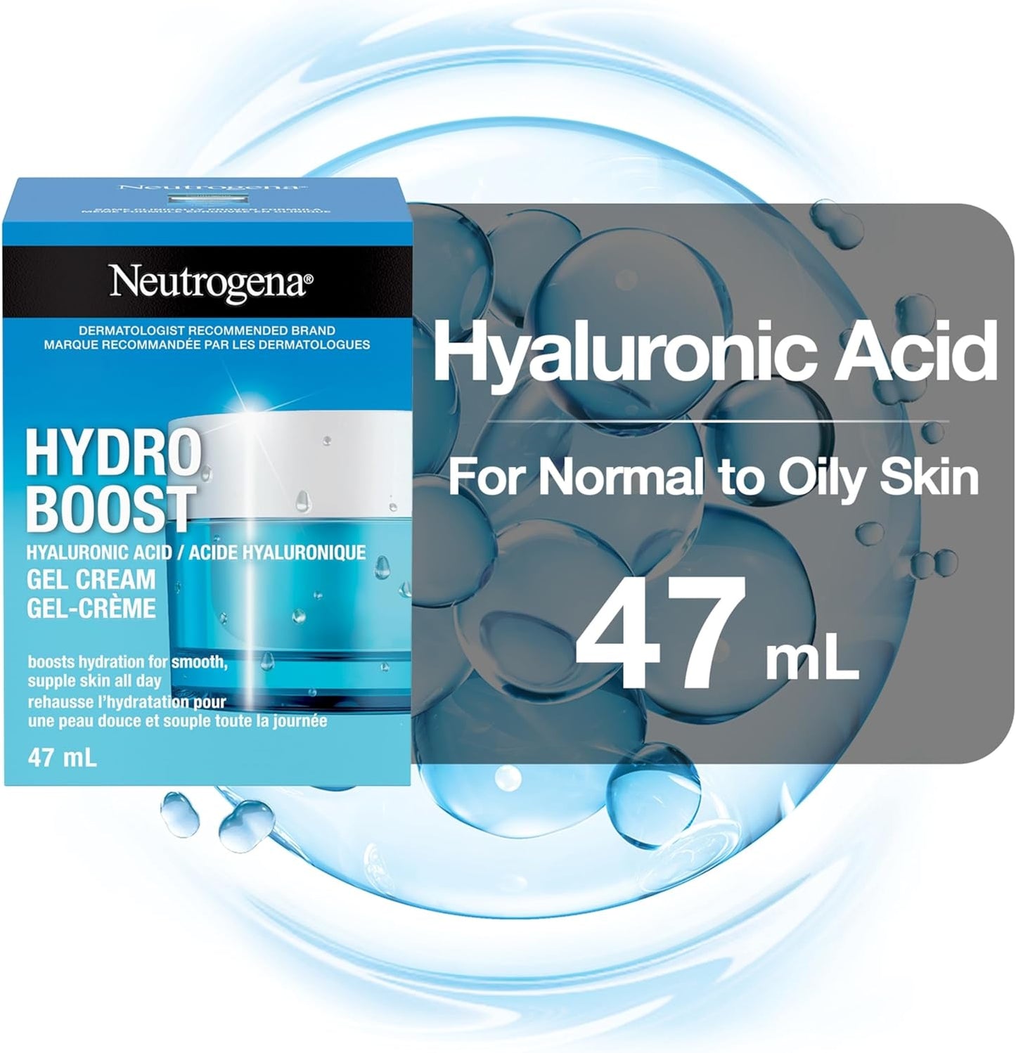 Hydro Boost Gel Cream Face Moisturizer - Oil-Free Facial Cream with Hyaluronic Acid for Dry Skin - Lightweight, Non-Comedogenic Daily Hydrating Formula, 47Ml