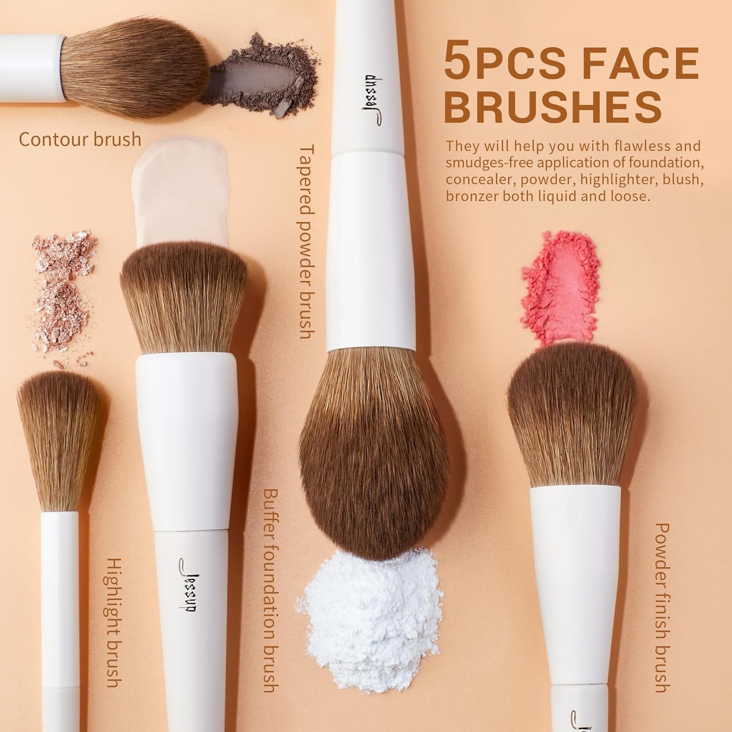 Jessup Makeup Brushes 14Pcs Makeup Brush Set Premium Synthetic Powder Foundation Contour Blush Concealer Eye Shadow Blending Liner Make up Brush Kit Light Grey T329