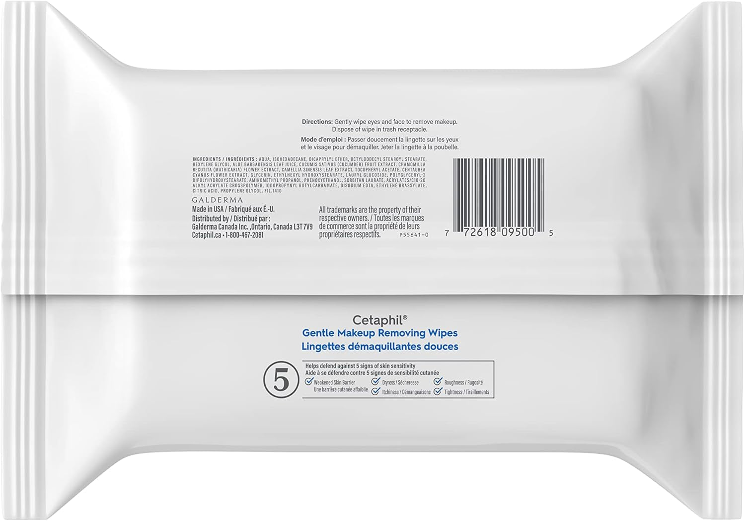 Cetaphil Gentle Makeup Removing Wipes with Aloe Vera, Chamomile & Green Tea – 500 mL