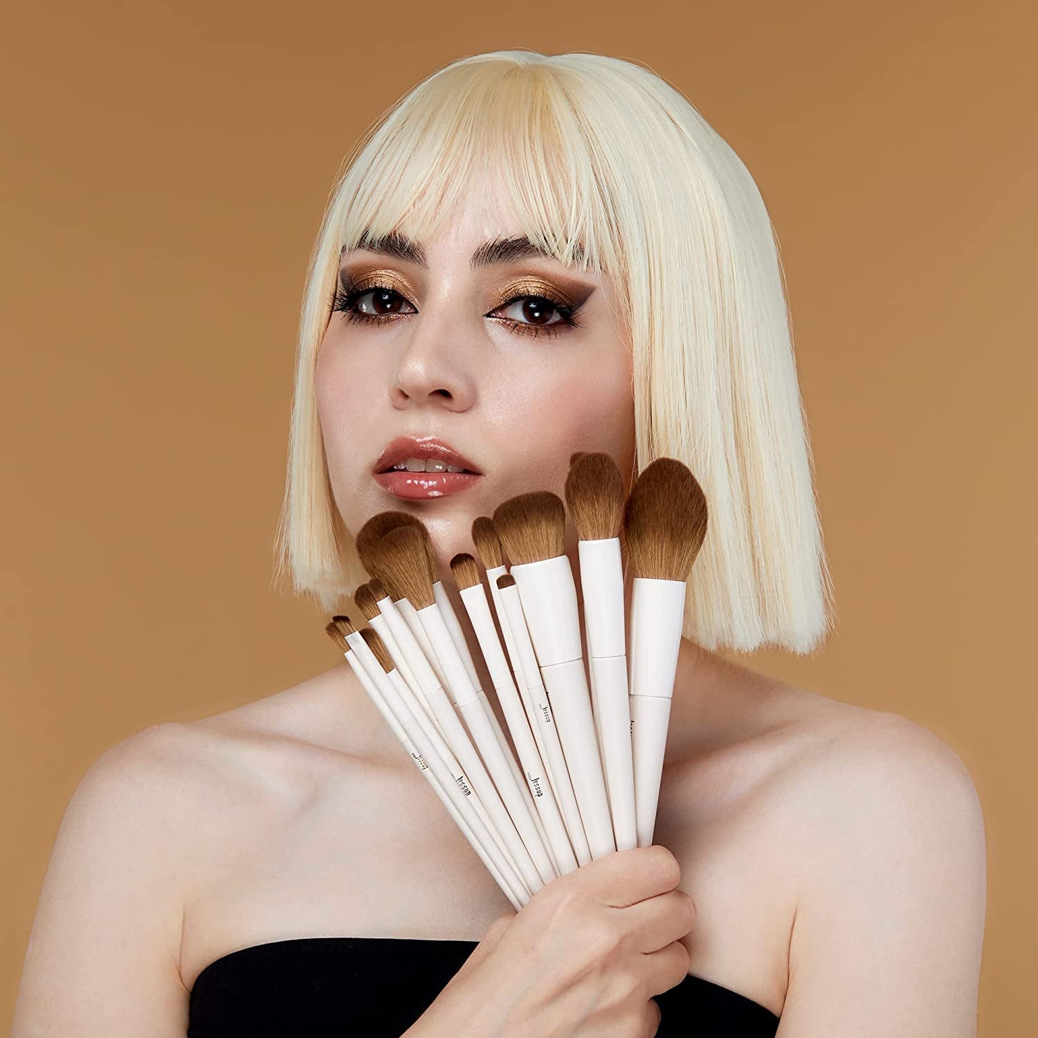 Jessup Makeup Brushes 14Pcs Makeup Brush Set Premium Synthetic Powder Foundation Contour Blush Concealer Eye Shadow Blending Liner Make up Brush Kit Light Grey T329