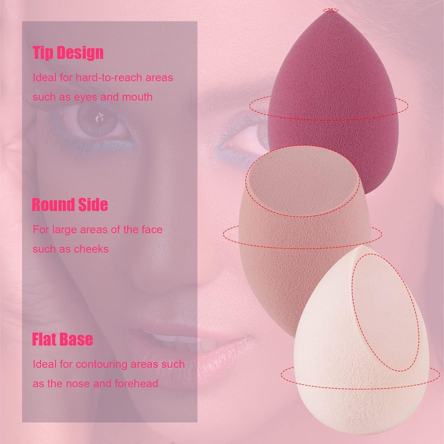 4 Pcs Makeup Sponges Blender Set - Makeup Sponges for Foundation Blender with Egg Case and 1 Holder, Flawless for Cream, Powder and Liquid (4Pcs,Pink)